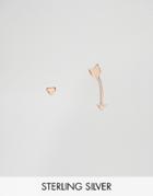 Asos Rose Gold Plated Sterling Silver Mismatch Heart & Arrow Earrings - Copper