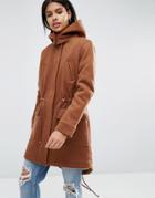 Asos Formal Wool Parka With Borg Liner - Brown