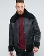 Asos Oversized Faux Shearling Jacket In Black - Black