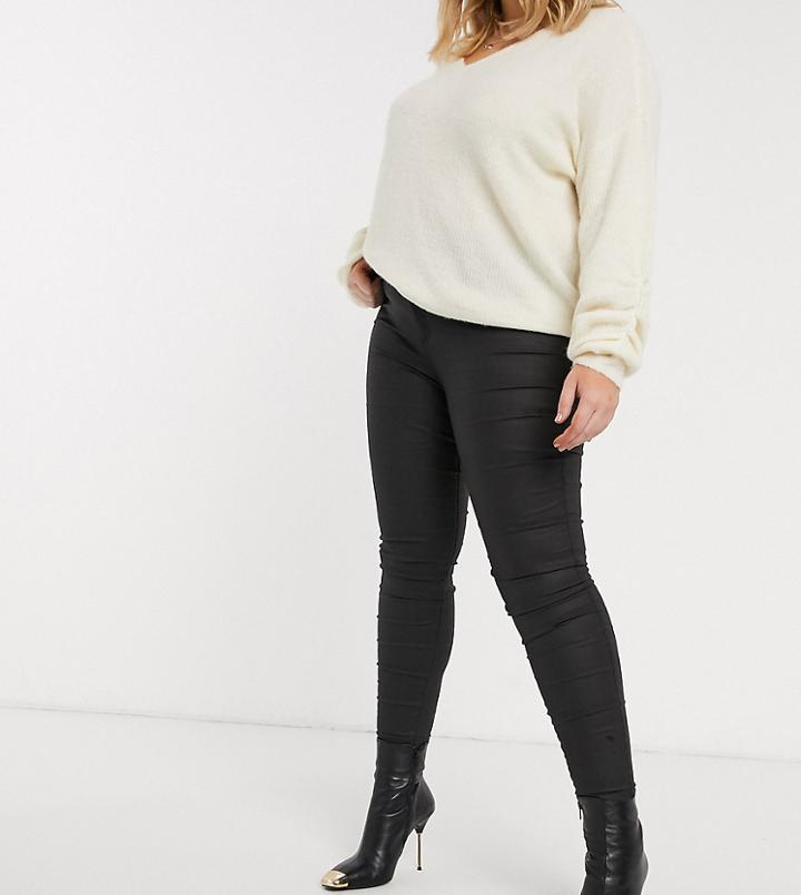 River Island Plus Molly Waxed Coated Skinny Jeans In Black