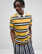 Asos Relaxed Rugby Polo Shirt In Yellow Retro Stripe - Yellow