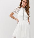 Chi Chi London Petite Lace Detail Skater Dress In White - White