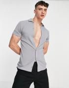 Asos Design Organic Button Through Jersey Shirt In Gray-grey