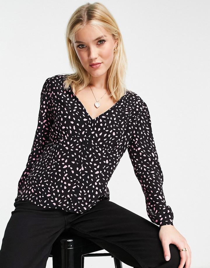 Nobody's Child Jilly Top In Black Mini Dot Print