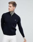 Fred Perry Textured Bomber Cardigan In Black - Black
