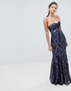 Club L Embellished Sequin Strapless Fishtail Maxi Dress - Navy