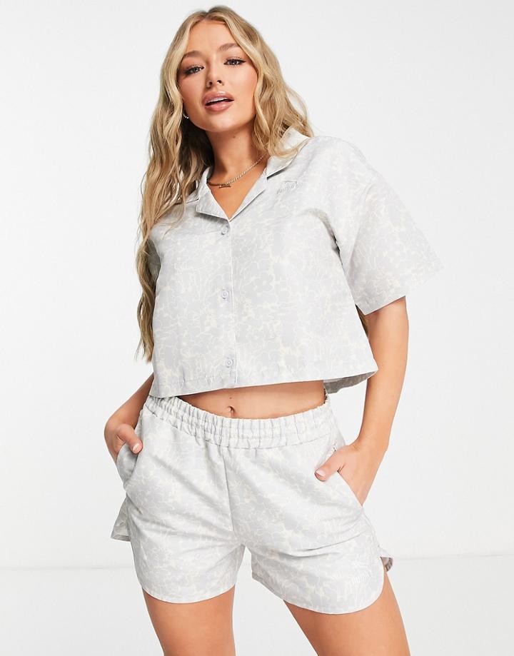 Puma Summer Resort Crop Shirt In Blue Floral Print