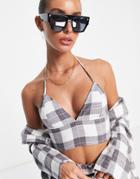 Asos Design Linen Check Suit Halter Top In Multi