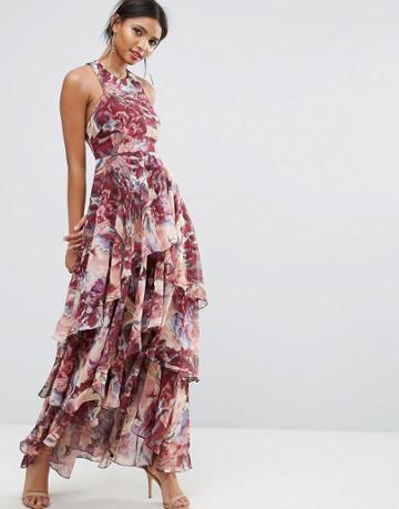 Y.a.s Studio Printed High Low Ruffled Tiered Maxi Dress - Multi