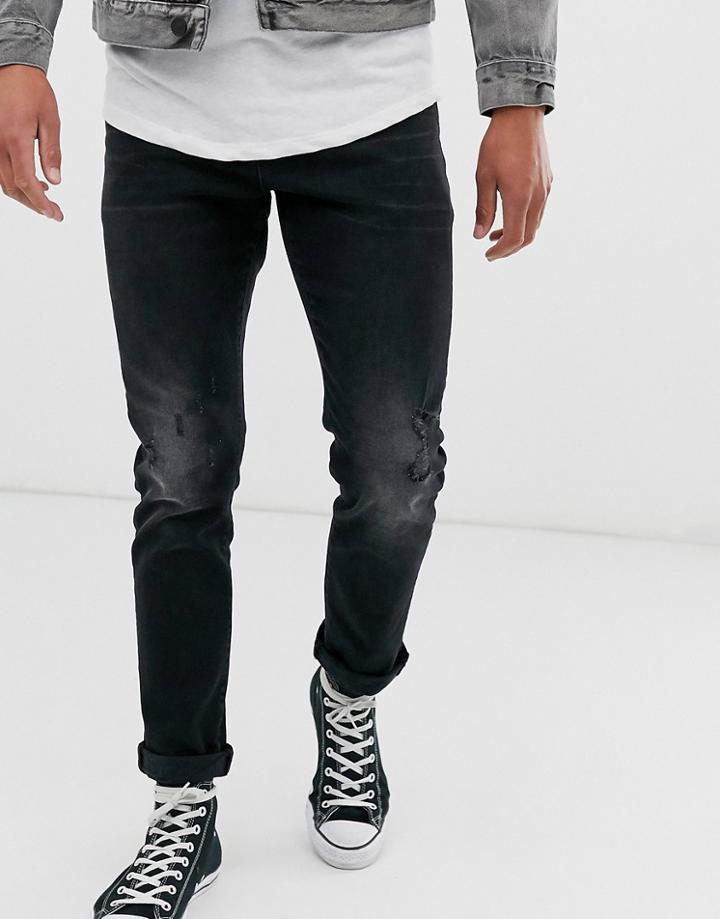 Asos Design 12.5oz Slim Jeans In Washed Black - Black