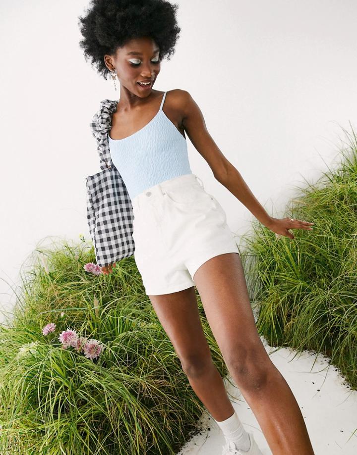 Asos Design Denim High Rise 80s Mom Shorts In White