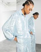 Asos Edition Coordinating Sequin Shirt With Blouson Sleeves In Pale Blue-blues
