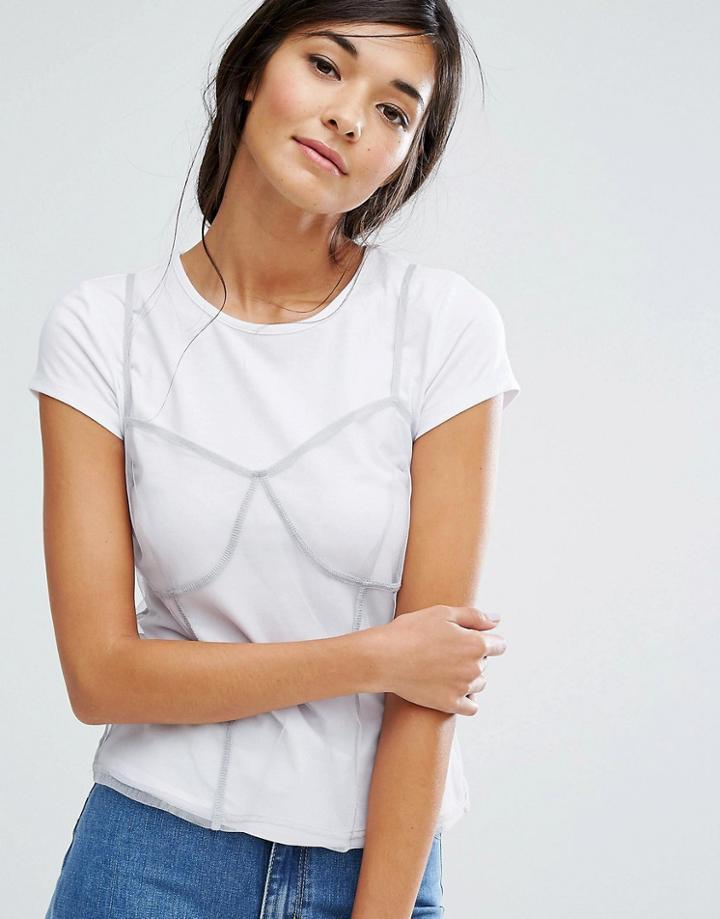 Lost Ink Cami Top In Mesh With T-shirt - Gray