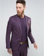 Devils Advocate Skinny Fit Purple Cotton Sateen Suit Jacket - Purple