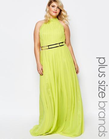 Forever Unique Plus High Neck Waist Detail Maxi Dress - Yellow