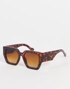 Monki Oversized Square Sunglasses In Brown Tortoiseshell