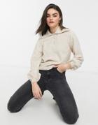 Asos Design Sweater With Wide Collar And Button Placket In Stone-neutral