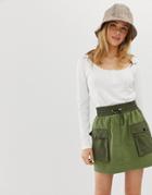 Bershka Patched Mini Skirt In Green - Green