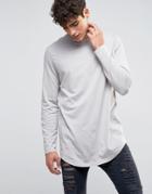 Asos Super Longline Long Sleeve T-shirt With Curved Hem In Gray - Gray