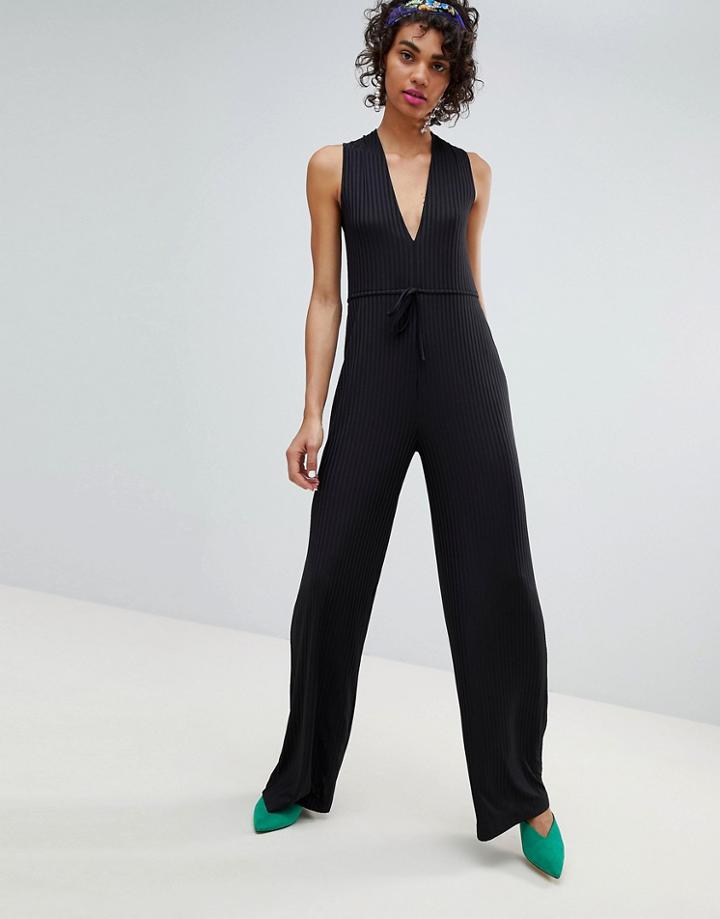 Stradivarius V Neck Jumpsuit - Black