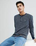 Abercrombie & Fitch Stripe Henley Long Sleeve Top Tonal Logo In Navy - Navy