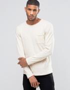 Asos Slub Long Sleeve T-shirt With Raw Edge In Off White - Cream