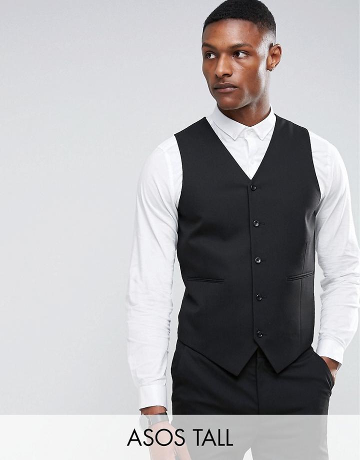 Asos Tall Skinny Vest In Black - Black