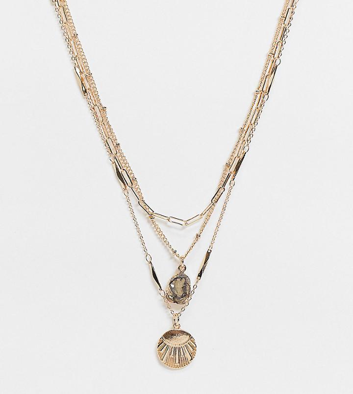 Reclaimed Vintage Inspired Stone Pendant Necklace Multipack In Gold
