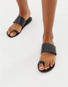 Asos Design Faro Leather Toe Loop Flat Sandals-black