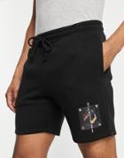 Asos Design Slim Shorts In Black With Print
