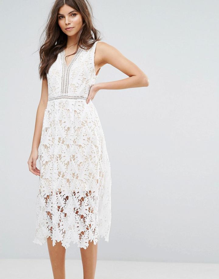 Rd & Koko Lace Skater Midi Dress - White