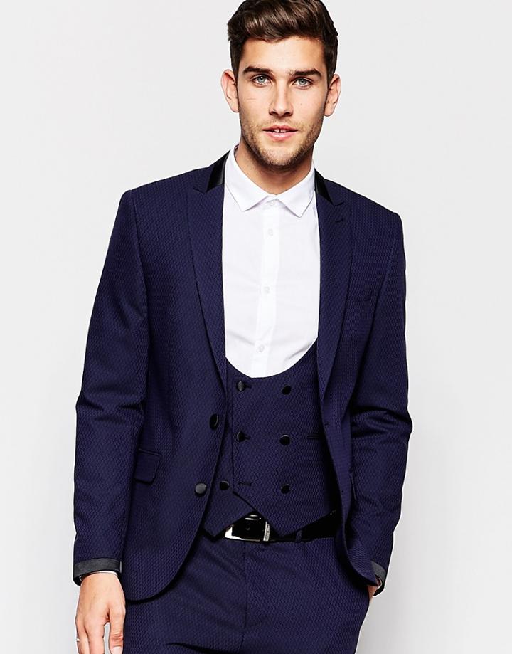 Asos Slim Suit Jacket With Shawl Collar - Navy
