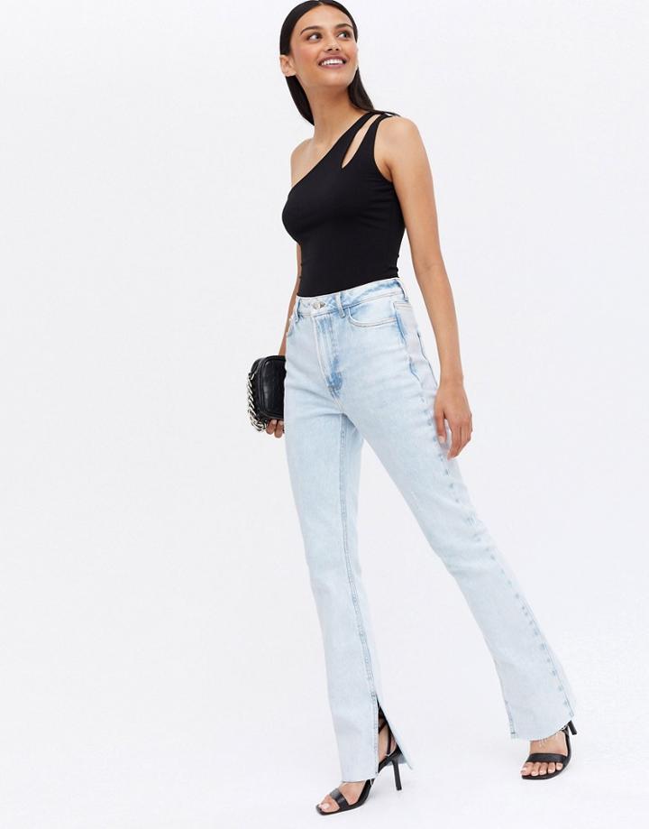 New Look Split Hem Flare Jeans In Light Blue Wash-blues