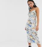 Reclaimed Vintage Inspired Midi Dress With Cowl Neck In Japanese Print-blue