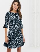 Closet Printed Gathered Skirt Split Sleeve Dress - Multi