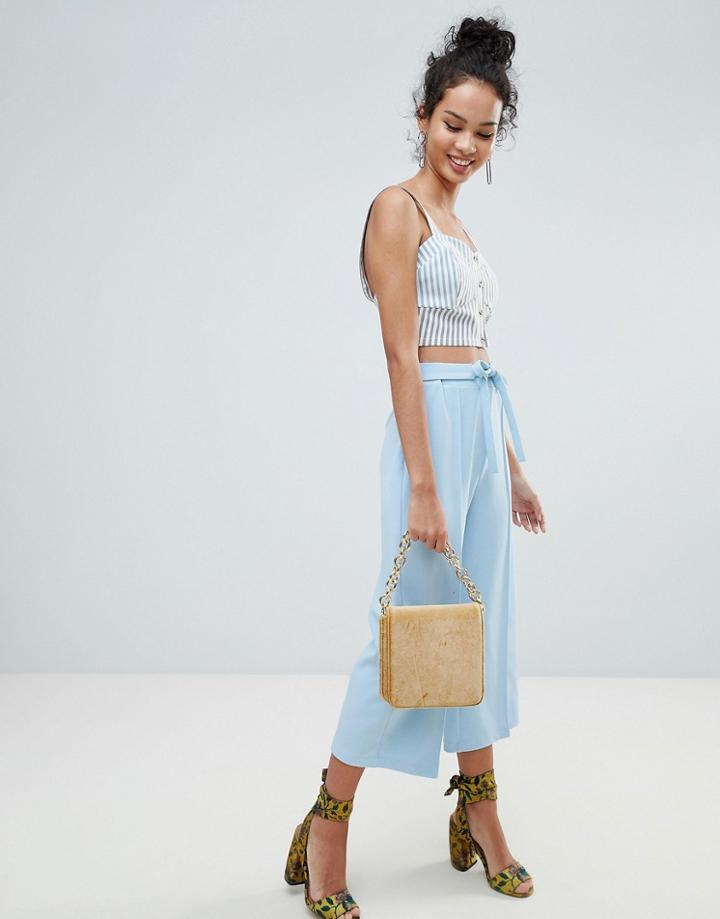 Miss Selfridge Exclusive Tie Waist Crop Pants - Blue