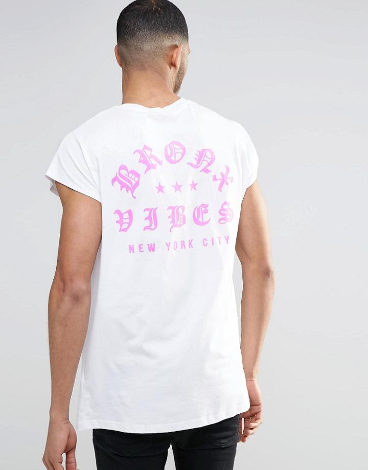Asos Oversized Sleeveless T-shirt With Bronx Skater Back Print - White