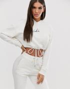 The Couture Club Cropped Motif Drawstring Hoody In Cream