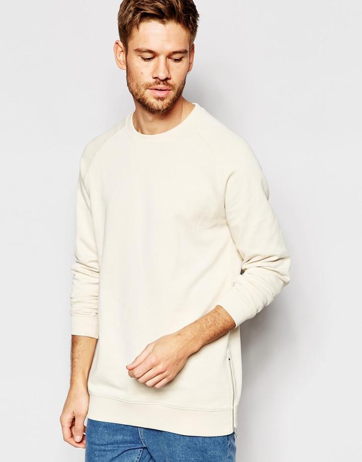 Asos Longline Sweatshirt With Side Zips In Beige - Whitecap Gray