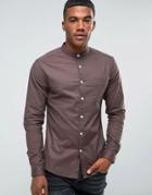 Asos Skinny Oxford Shirt With Grandad Collar In Gray - Gray