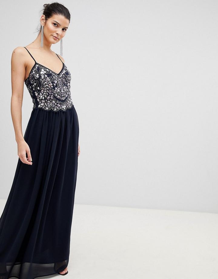 City Goddess Embellished Chiffon Maxi Dress - Black
