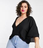 Asos Design Curve V Neck Chiffon Tee In Black