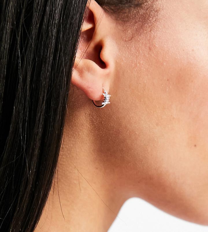 Asos Design Sterling Silver Hoop Earrings With Barbed Wire Design