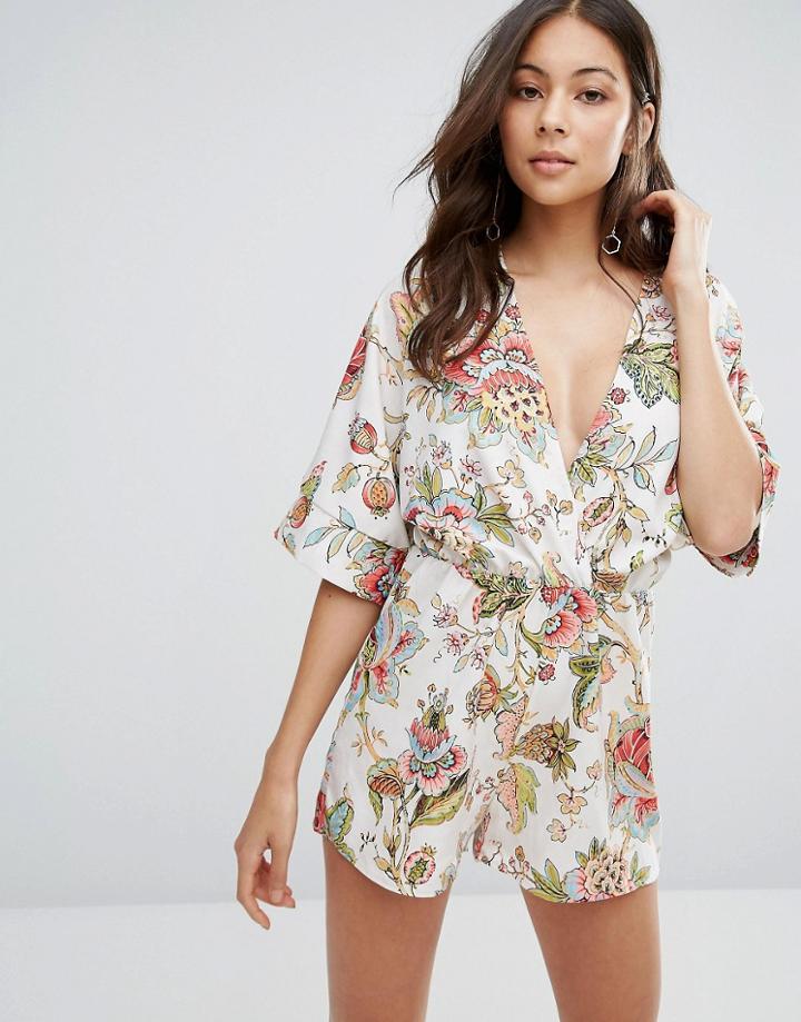 Oh My Love Romper With Kimono Sleeves - Multi
