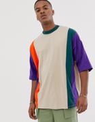 Asos Design Oversized Longline T-shirt With Vertical Color Block - Multi