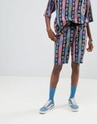 Asos Design Oversized Short In Geo-tribal All Over Print - Pink