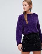 Stradivarius Chenille Sweater Loose - Purple