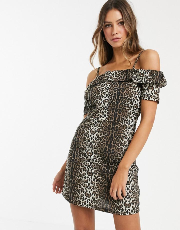 Vero Moda Leopard Print Bardot Dress-multi