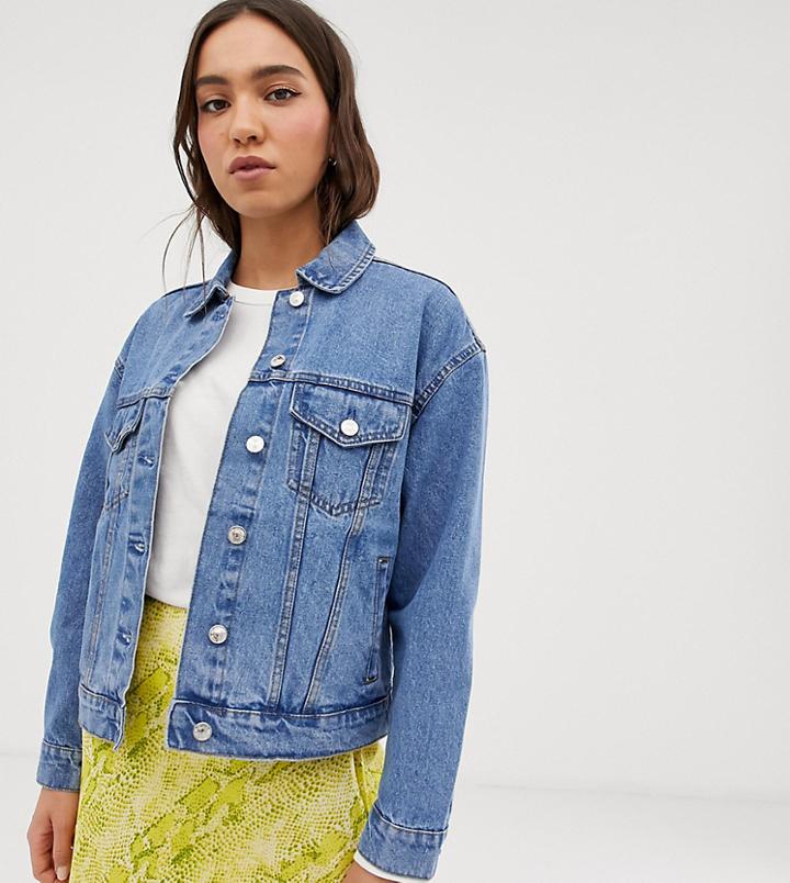 Stradivarius Boxy Denim Jacket In Medium Blue - Blue