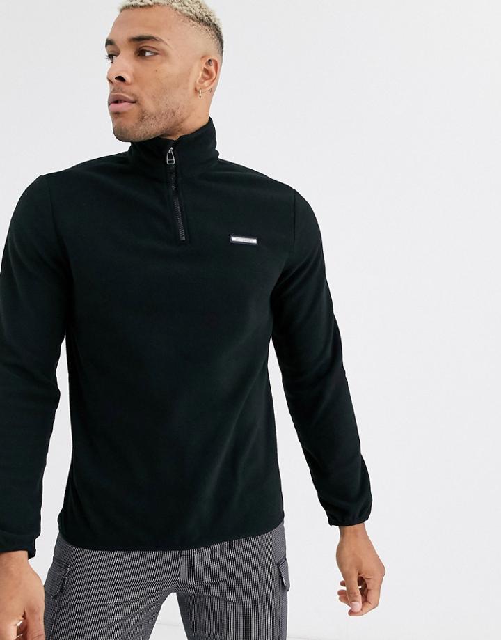 Jack & Jones Originals 1/4 Zip Polar Fleece Sweat In Black